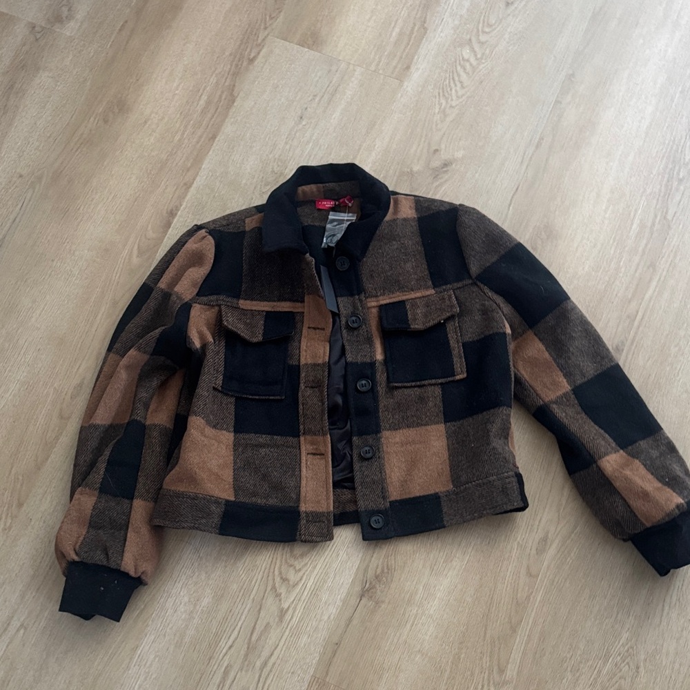 Plaid Black and Brown Button-Up Jacket